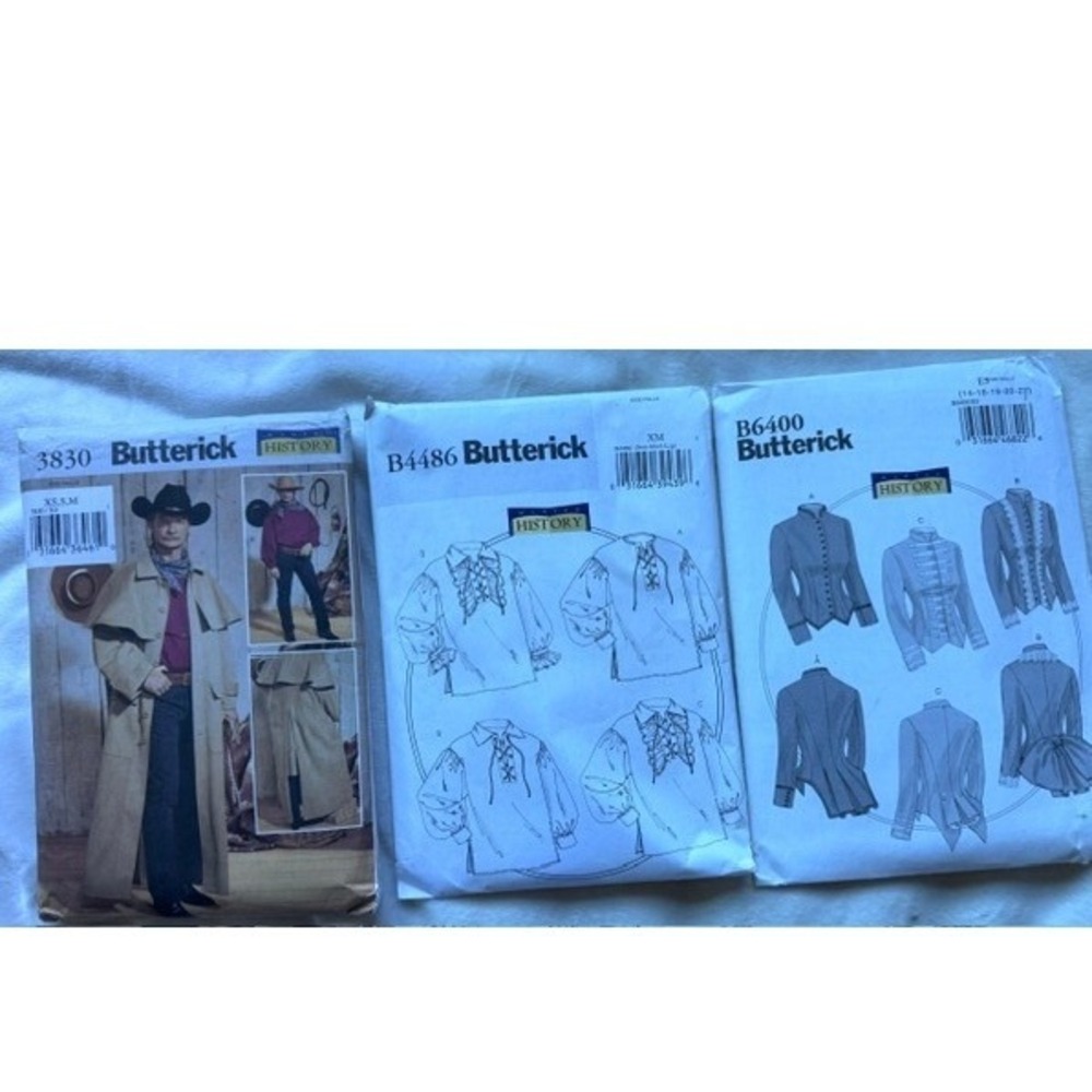 Butterick Sewing Patterns Lot 3830 B4486 B6400 Men Duster Poet Shirt Misses